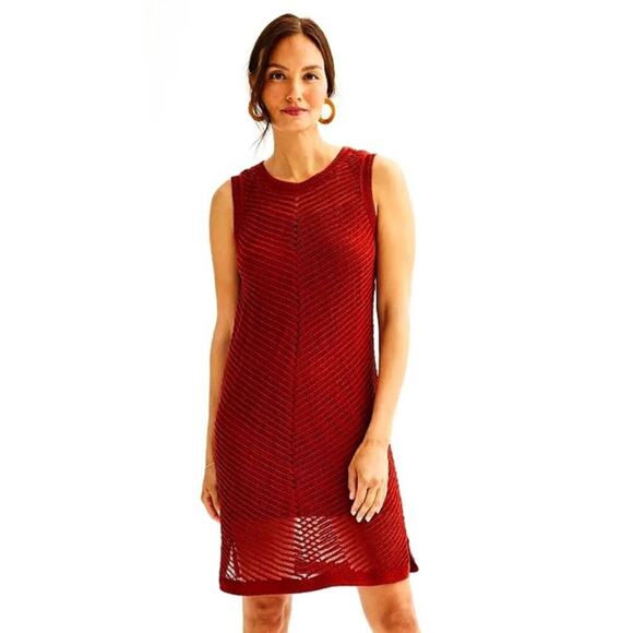 Nine West Women's Burgundy 2-Piece Crochet Knee Length Dress XXL - Picture 1 of 5